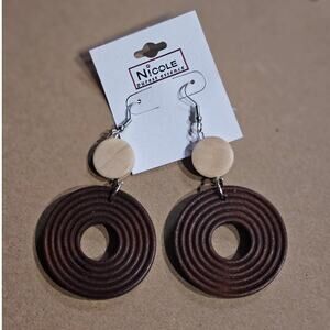 Nicole Boutique Textured Circle Wood Dangle Earrings ~ Cottagecore Bohemian
